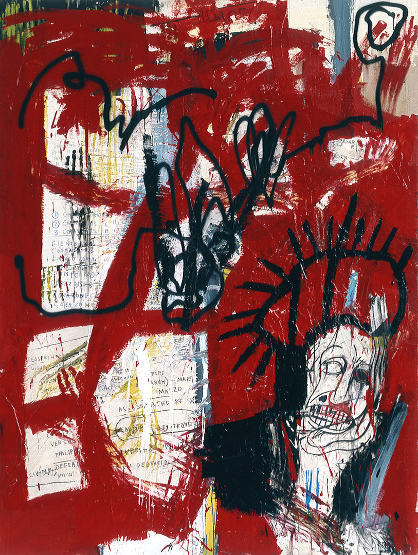 Jean - Michel Basquiat - Untitled, 1981，丙烯酸，油彩，纸拼贴画和在画布上喷漆