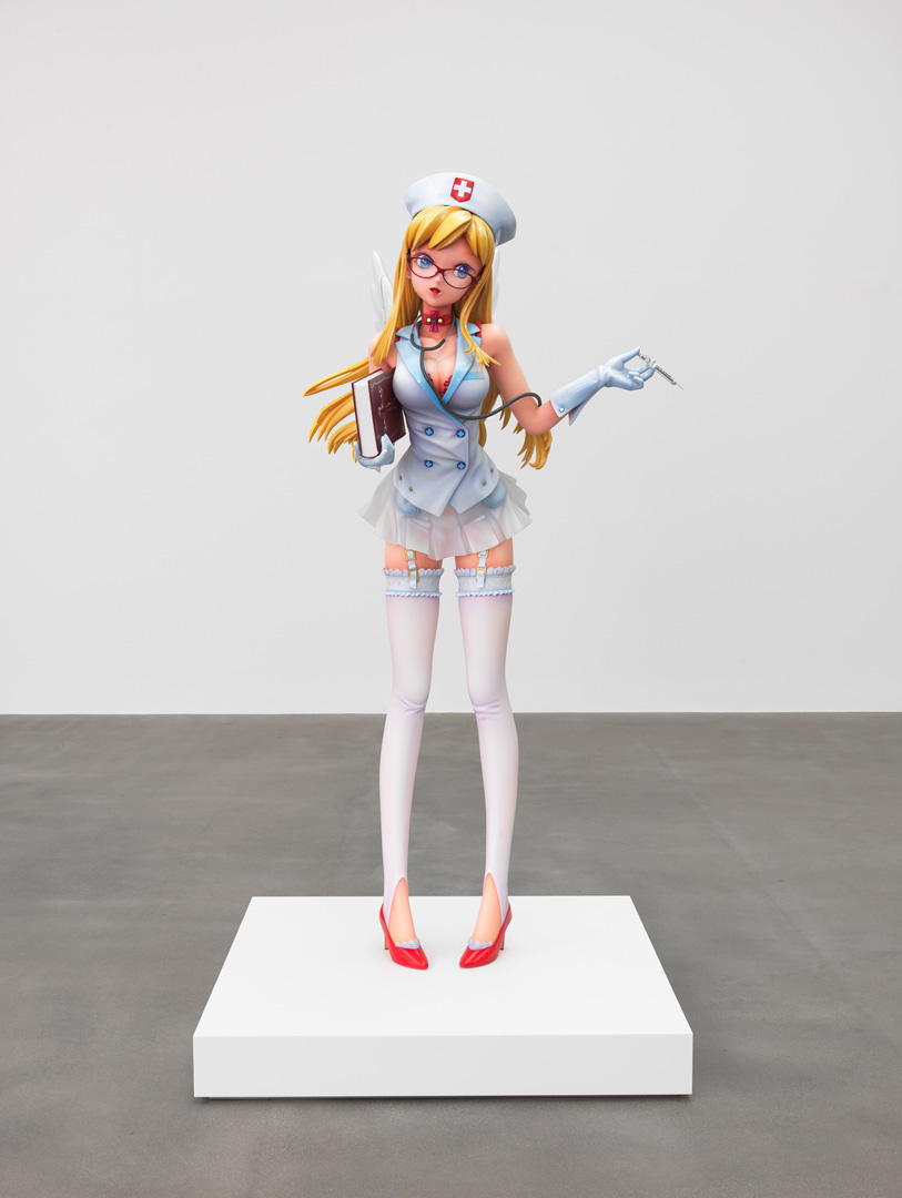 Takashi Murakami - Nurse Ko2(原渲染由Nishi-E-Da，建模由BOME和Genpachi Tokaimura，建议由Masahiko Asano，全尺寸雕塑由lucy - wide Co.， Ltd)， 2011，碳和聚氨酯漆，透明环氧树脂，眼镜，铝，书籍