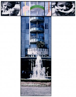 约翰·巴尔代萨里- The Intersection Series: Children Eating Watermelon/High Rise Building, 2001, digital photographic prints with acrylic on Sintra board