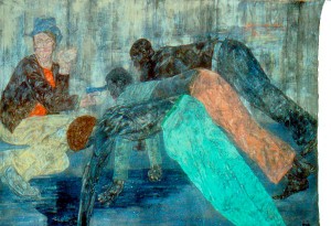 Leon Golub  -  Mercenaries V，1984，亚麻丙烯酸