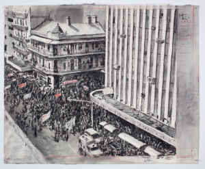 威廉·肯特里奇(William Kentridge)——《为其他面孔作画》(Drawing for Other faces)， 2011年，用木炭和彩色铅笔在纸上作画