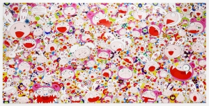 村上隆-《猛打》，Kaikai和Kiki的作品，2009年，铝框上的亚克力和铂叶帆布