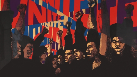 这是艺术家芭芭拉·琼斯-荷格的屏幕版画:团结(第一州)，1971年。Screenprint。©芭芭拉Jones-Hogu